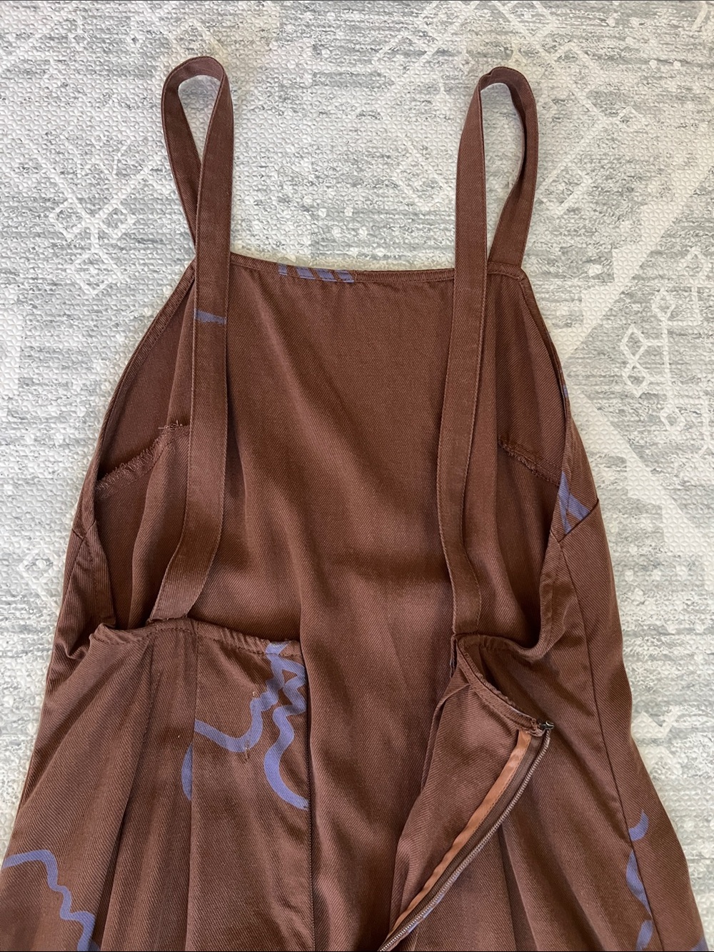 Paloma Wool Brown Midi Dress with Blue Abstract Line Print - Picture 9 of 12
